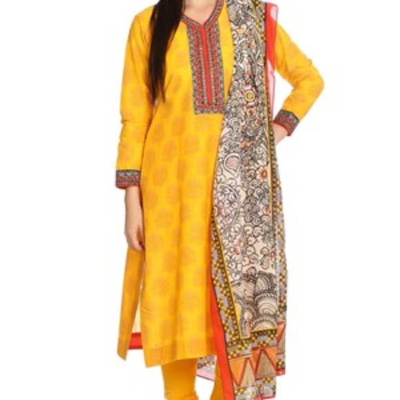 Biba Yellow Cotton Straight Suit Set